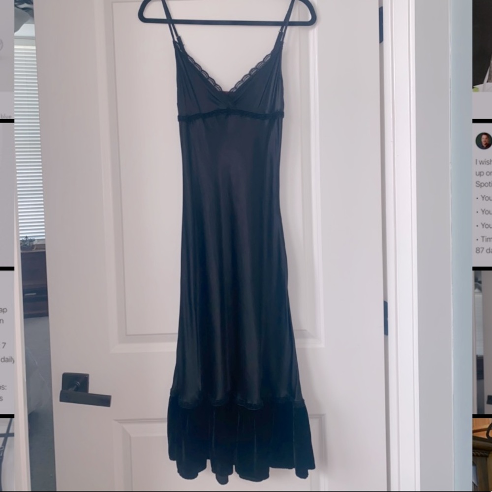 Vintage French Velvet/Satin-like Midi Slip Dress